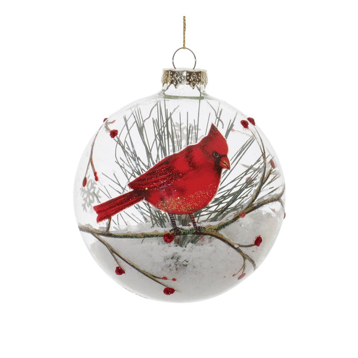 Melrose Glittered Glass Cardinal Ornament/Snow/Pine Filler, Set of 6
