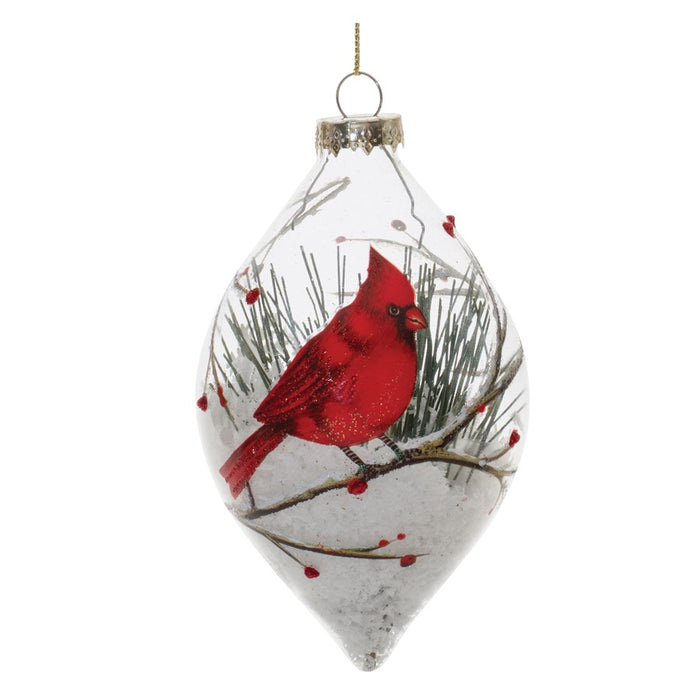 Melrose Glittered Glass Cardinal Ornament/Snow/Pine Filler, Set of 6