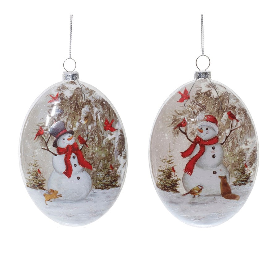 Melrose Glass Snowman/Cardinal Bird Ornament, Set of 12, Red/White - 90857DS