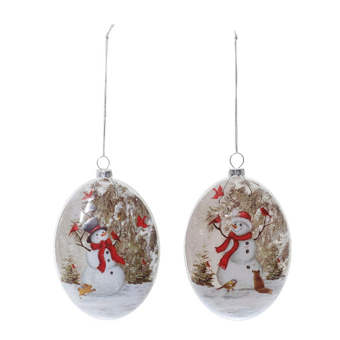 Melrose Glass Snowman/Cardinal Bird Ornament, Set of 12, Red/White