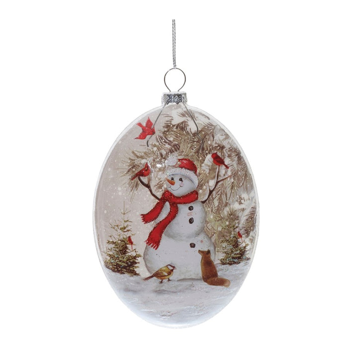 Melrose Glass Snowman/Cardinal Bird Ornament, Set of 12, Red/White