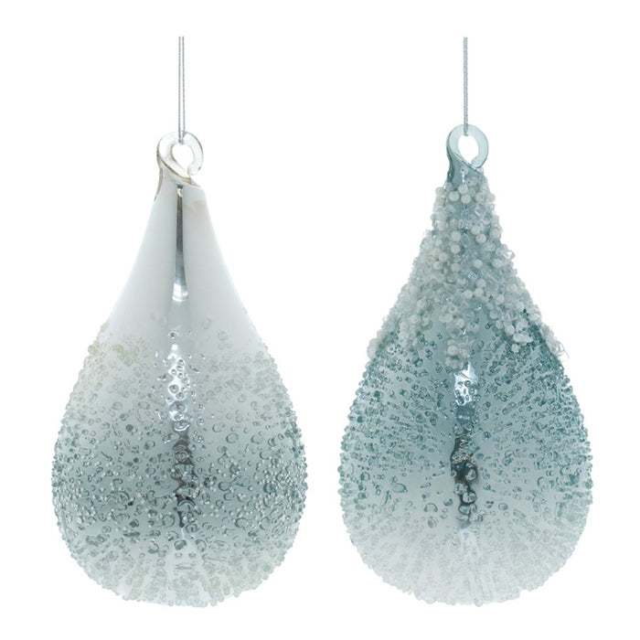 Melrose International Beaded Glass Teardrop Ornament, Set of 12, Blue - 90862DS