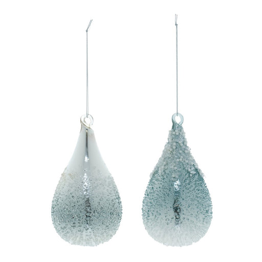 Melrose International Beaded Glass Teardrop Ornament, Set of 12, Blue