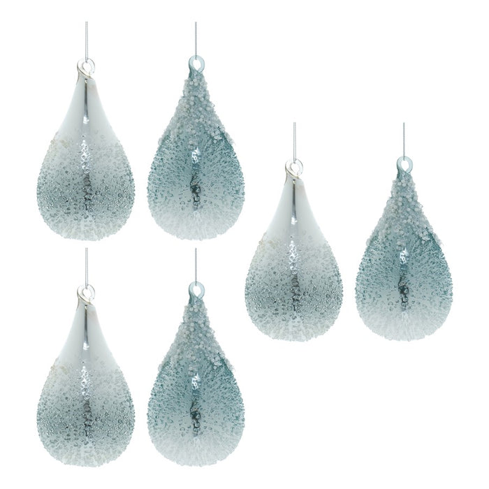Melrose International Beaded Glass Teardrop Ornament, Set of 12, Blue