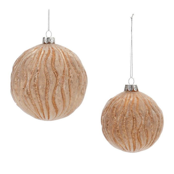 Melrose Int. Frosted Wavy Glass Ball Ornament, Set of 12, Gold - 90865DS