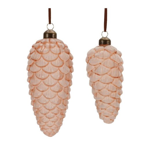 Melrose Frosted Glass Pinecone Drop Ornament, Set of 6, Pink - 90866DS