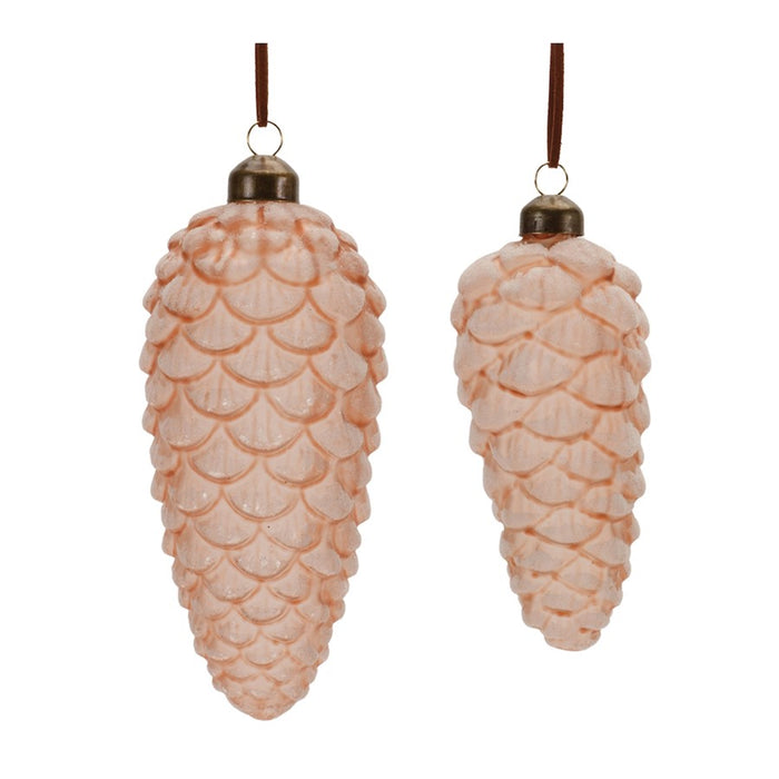 Melrose Frosted Glass Pinecone Drop Ornament, Set of 6, Pink - 90866DS