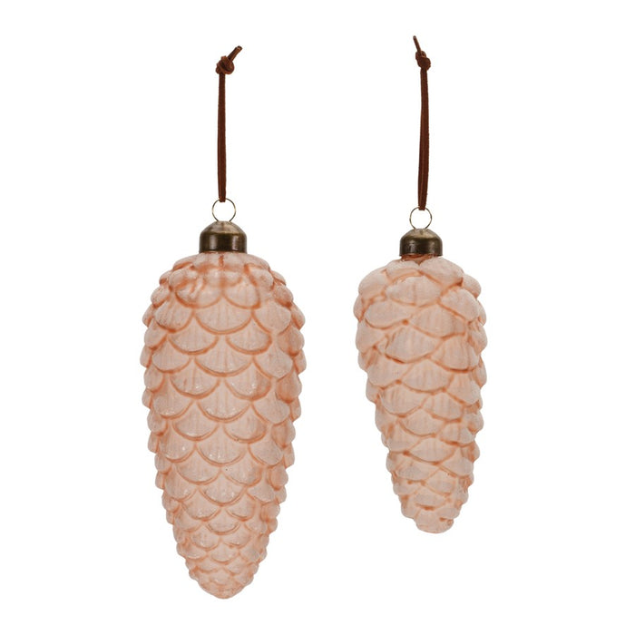 Melrose Frosted Glass Pinecone Drop Ornament, Set of 6, Pink