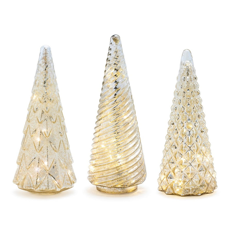 Melrose International LED Textured Mercury Glass Tree, Set of 3, Gold - 90871DS