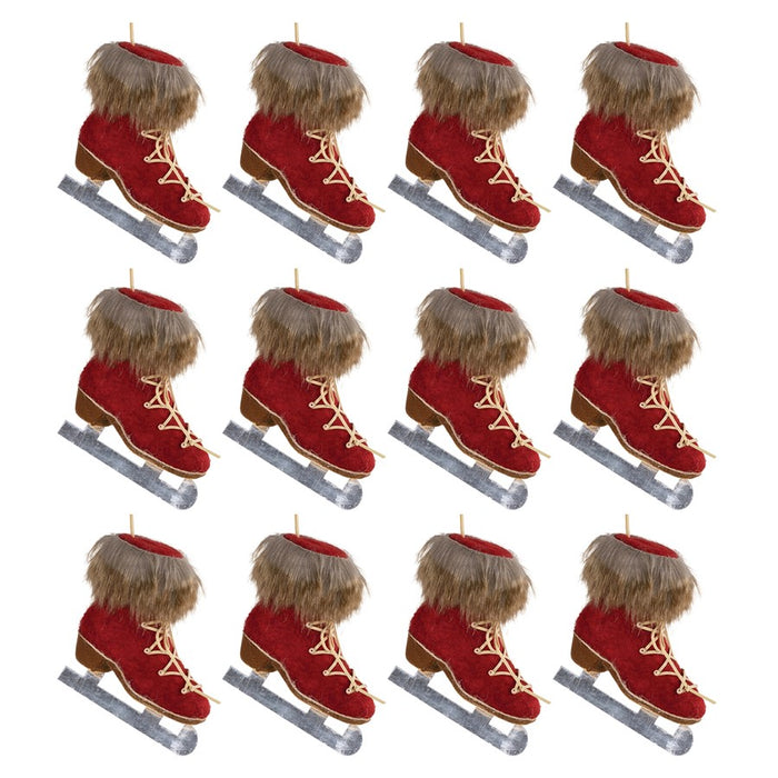 Melrose International Felt Wool Ice Skate Ornament, Set of 12, Red