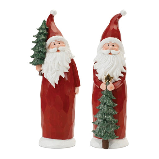 Melrose International Carved Santa/Glittered Pine, Set of 2, Red/Green - 90873DS
