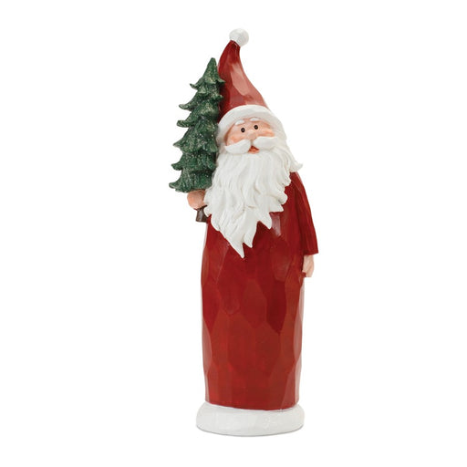 Melrose International Carved Santa/Glittered Pine, Set of 2, Red/Green
