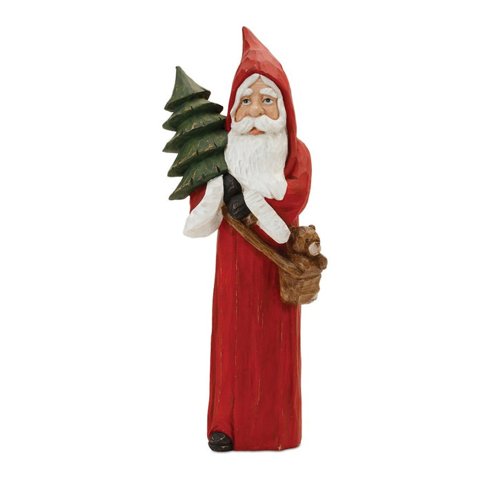 Melrose International Woodland Santa/Pine Tree Statue 15"H, Red/White - 90874DS