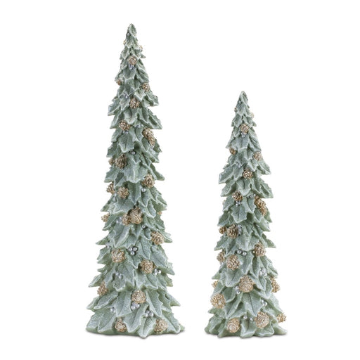 Melrose Glittered Holly Pinecone Tree, Set of 2, Green/Gold - 90879DS