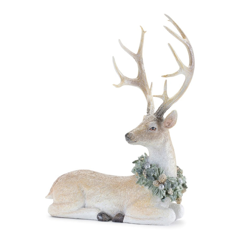 Melrose Glittered Deer/Holly Wreath, Set of 2, Beige/White