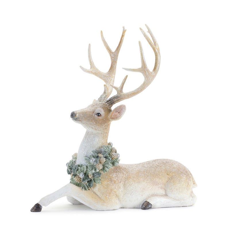 Melrose Glittered Deer/Holly Wreath, Set of 2, Beige/White