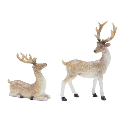 Melrose Mini Glittered Holiday Deer Figurine, Set of 6, Beige/White - 90881DS