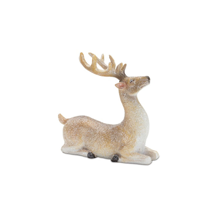 Melrose Mini Glittered Holiday Deer Figurine, Set of 6, Beige/White
