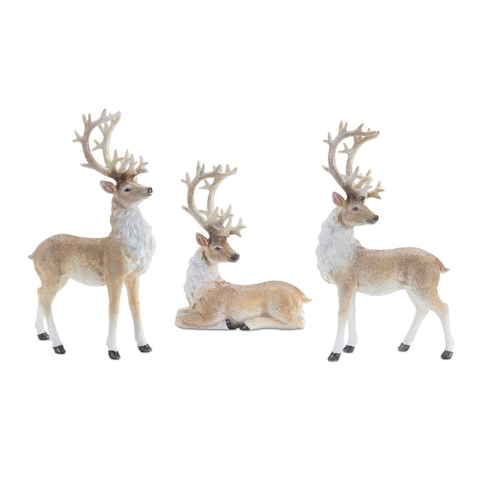 Melrose Glittered Holiday Deer Figurine, Set of 3, Beige/White - 90882DS