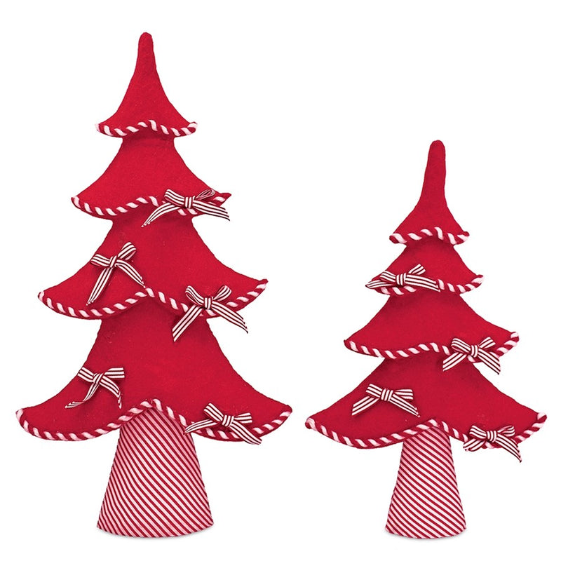 Melrose International Felt Wool Pine Tree Decor, Set of 2, Red - 90886DS