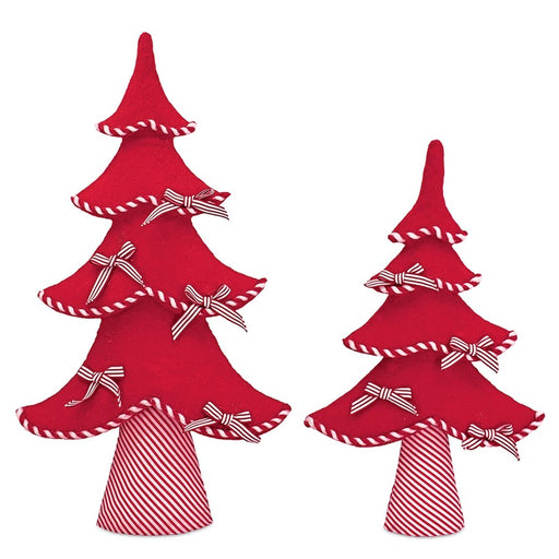 Melrose International Felt Wool Pine Tree Decor, Set of 2, Red - 90886DS