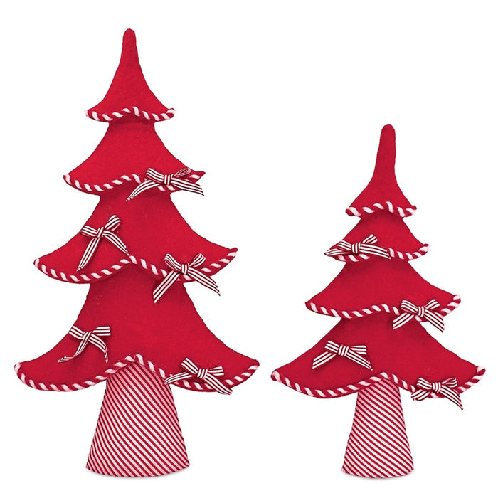 Melrose International Felt Wool Pine Tree Decor, Set of 2, Red - 90886DS