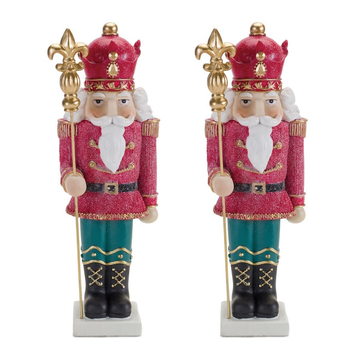 Melrose International Glittered Nutcracker Figurine, Set of 2, Red/Gol