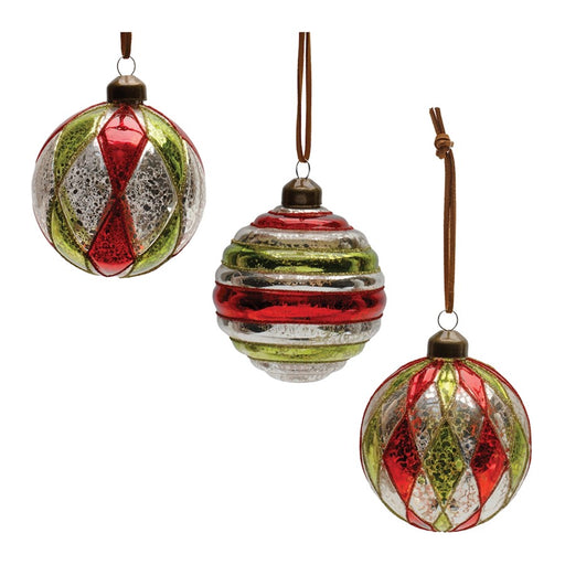Melrose Int. Mercury Glass Ball Ornament, Set of 12, Red/Green - 90896DS