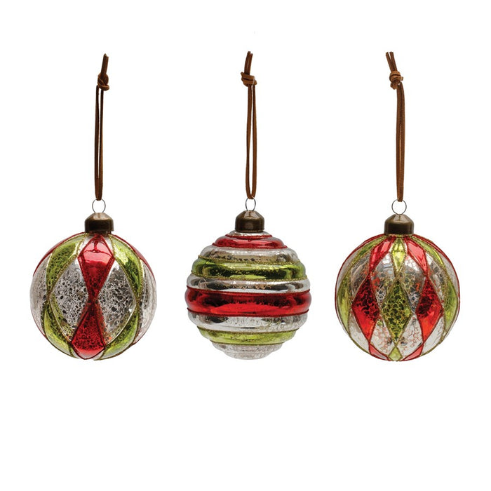 Melrose Int. Mercury Glass Ball Ornament, Set of 12, Red/Green