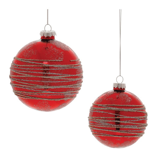 Melrose Glittered Glass Ball Ornament, Set of 6, Red/Silver - 90898DS