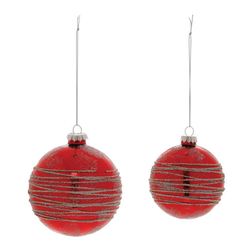 Melrose Glittered Glass Ball Ornament, Set of 6, Red/Silver