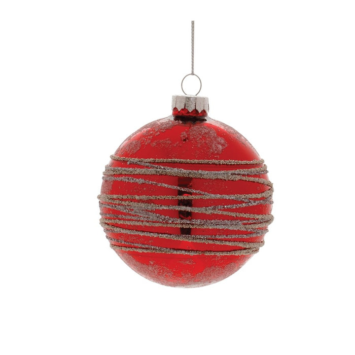 Melrose Glittered Glass Ball Ornament, Set of 6, Red/Silver