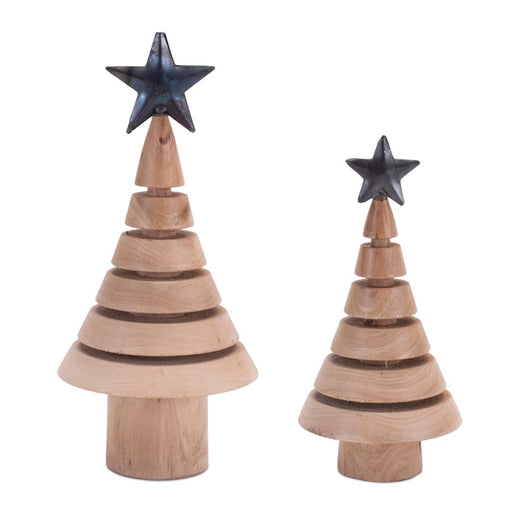 Melrose Natural Wood Tree/Metal Star, Set of 2, Beige/Black - 90907DS