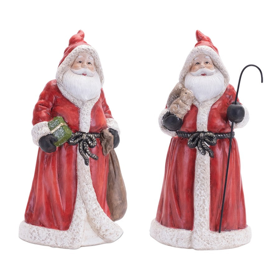 Melrose Hooded Terracotta Santa Figurine, Set of 2, Red/Black - 90908DS