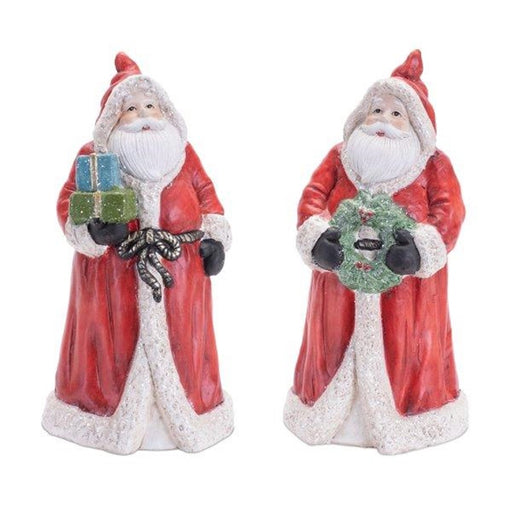 Melrose Hooded Terracotta Santa Figurine, Set of 2, Red/Green - 90909DS