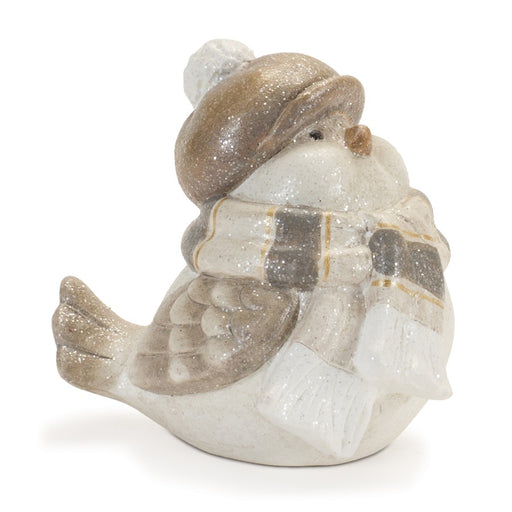 Melrose International Glittered Winter Bird/Hat, Set of 4, White/Grey