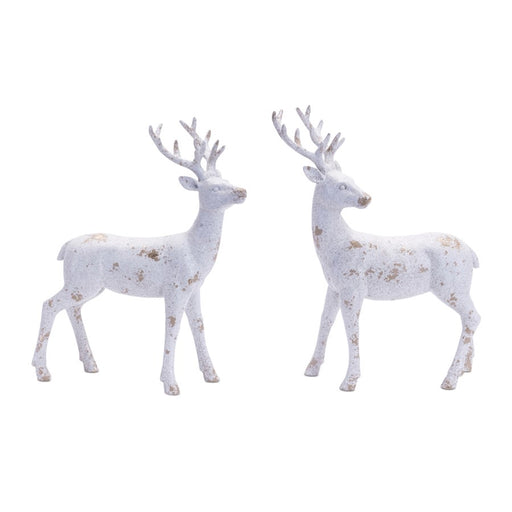 Melrose Distressed Holiday Deer Figurine/Gold Accent, Set of 2, Grey - 90912DS