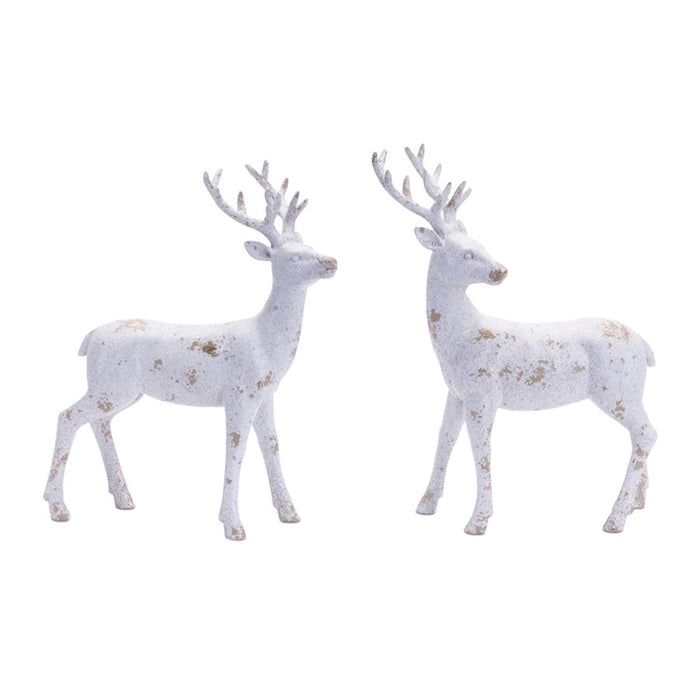 Melrose Distressed Holiday Deer Figurine/Gold Accent, Set of 2, Grey - 90912DS