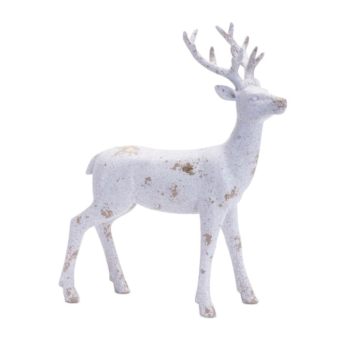 Melrose Distressed Holiday Deer Figurine/Gold Accent, Set of 2, Grey