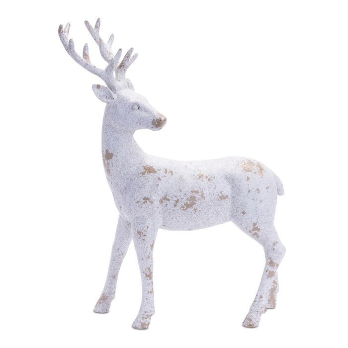 Melrose Distressed Holiday Deer Figurine/Gold Accent, Set of 2, Grey