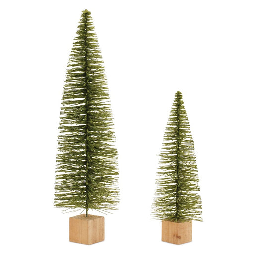 Melrose Glittered Bottle Brush Tree, Set of 2, Green/Brown - 90935DS