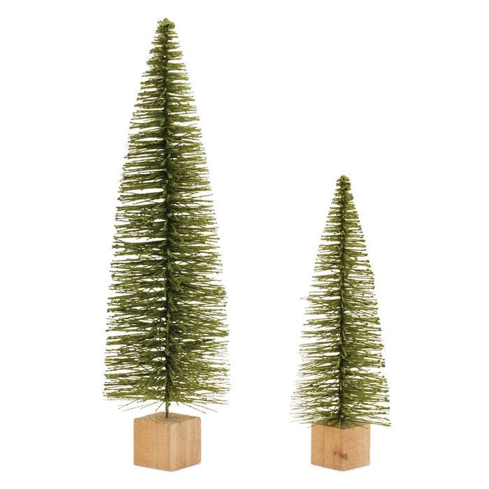 Melrose Glittered Bottle Brush Tree, Set of 2, Green/Brown - 90935DS