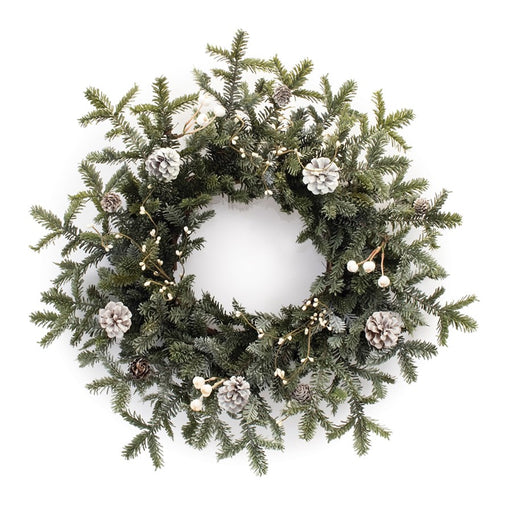 Melrose International Frosted Pine Cone Berry Wreath 27"D, Green/Brown - 90964DS
