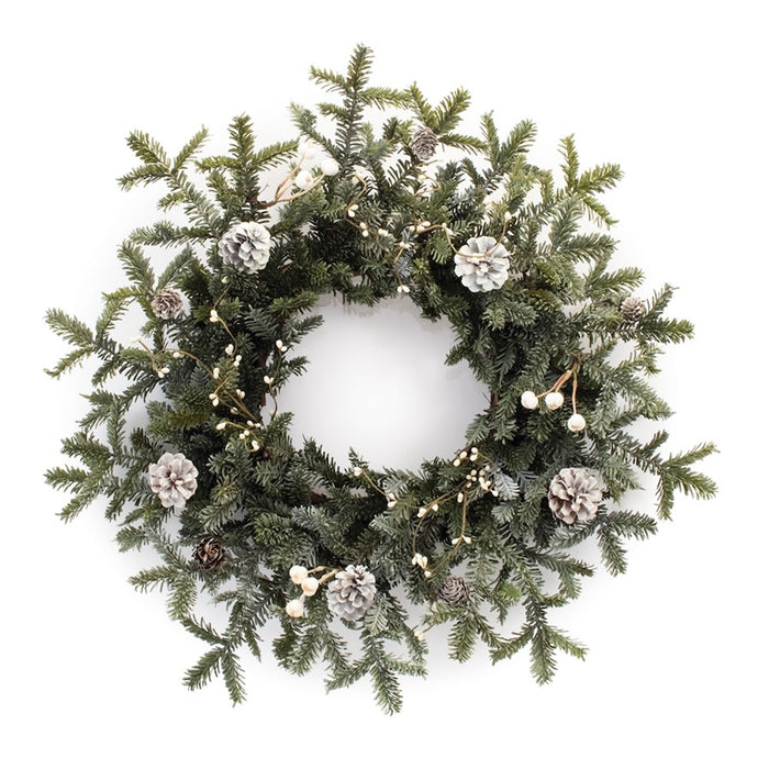 Melrose International Frosted Pine Cone Berry Wreath 27"D, Green/Brown - 90964DS