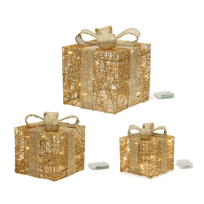 Melrose International LED Wrapped Presents Display, Set of 3, Gold - 90998DS