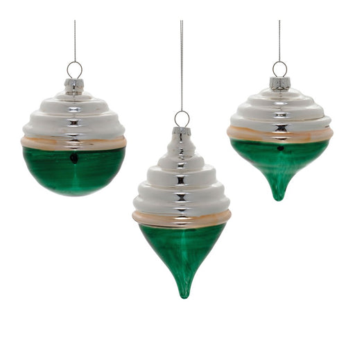 Melrose Two-Tone Tiered Glass Ornament, Set of 12, Green/Silver - 91030DS