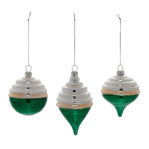 Melrose Two-Tone Tiered Glass Ornament, Set of 12, Green/Silver