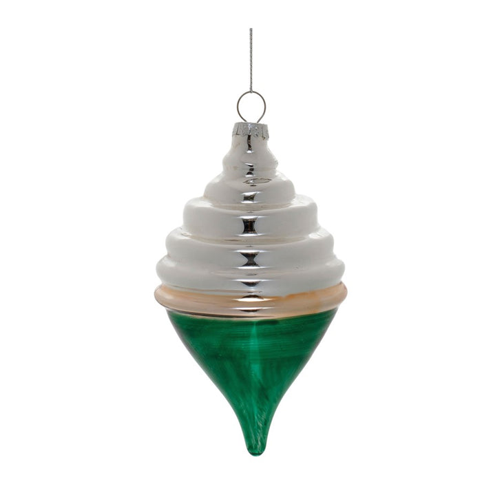 Melrose Two-Tone Tiered Glass Ornament, Set of 12, Green/Silver