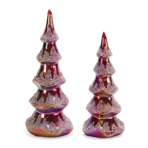Melrose International Beaded Iridescent Glass Tree, Set of 2, Pink - 91032DS