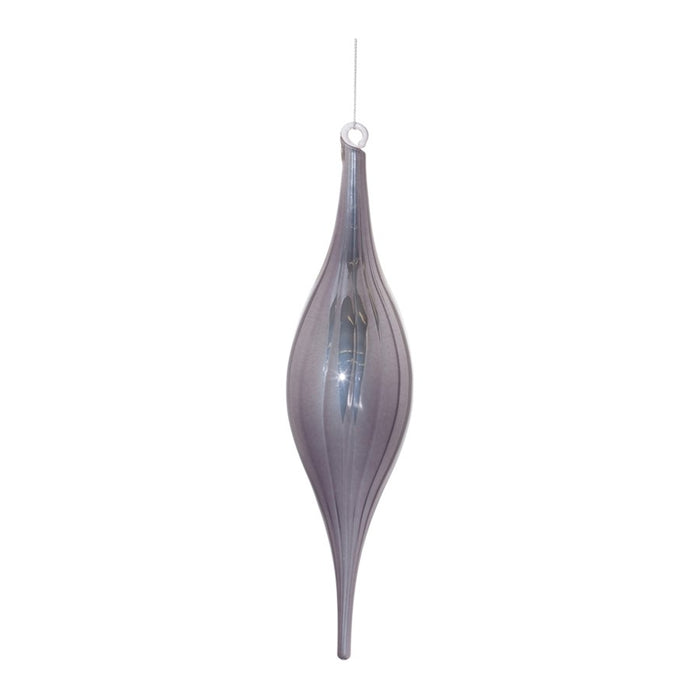 Melrose International Ribbed Glass Drop Ornament, Set of 6, Grey - 91034DS